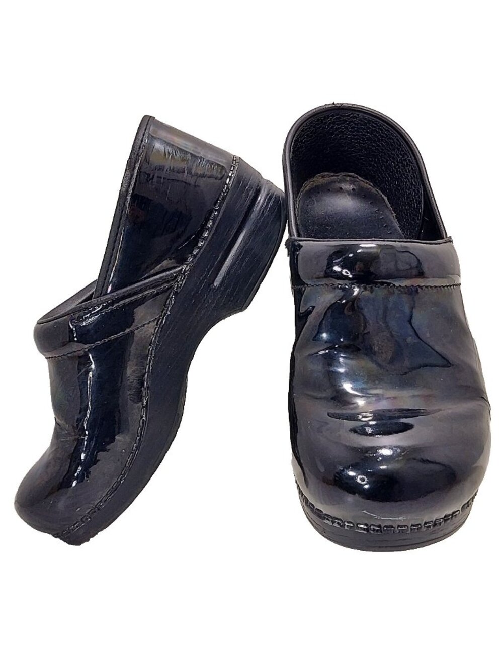Dansko Black Iridescent Shiny Patent Leather Clogs SIZE 41 Nursing Medical
